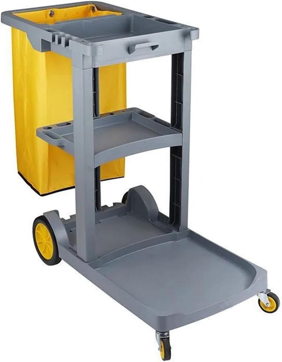Schoonmaakwagen op wielen - Mobiele kar - Efficiënt schoonmaken - Waterdichte opbergzak - 118 cm hoog - Grijs