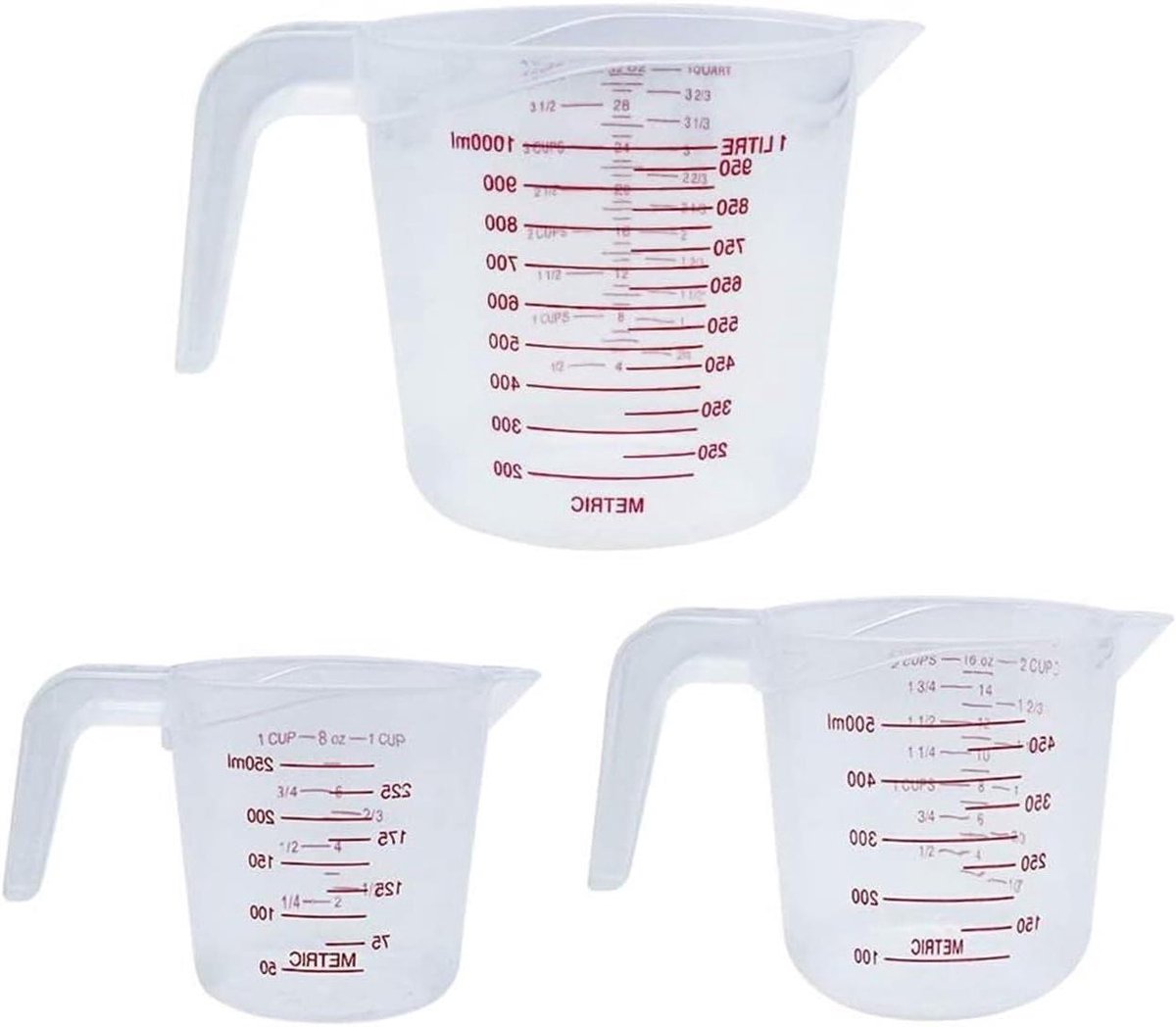 Maatbeker Set - Keukenmaatbekers - Bakken en Koken - Drie Maten - Tot 1000ml - Transparant