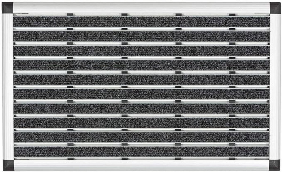 Core® Borstelmat Voor Buiten – Voetenveger 100% Aluminium Frame - Deurmat Binnen Met Aanloopranden –Wit/Zwart- 40cm x 60cmx 1cm