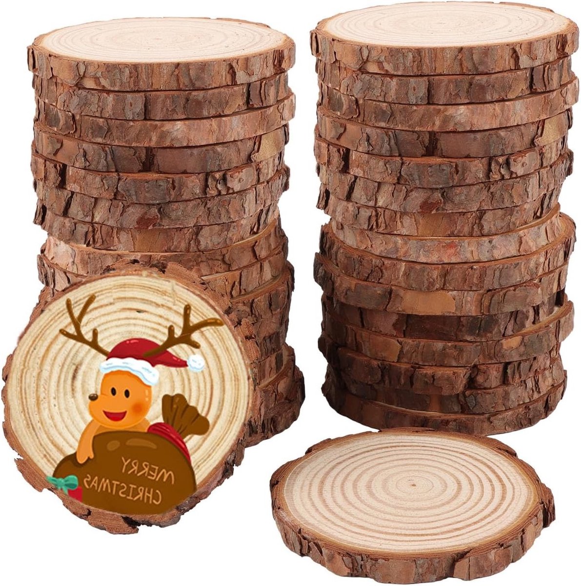 Set van 30 Onbewerkte Houten Schijfjes van Dennenhout 9-10 cm voor Decoratie, Ambachten en DIY Projecten