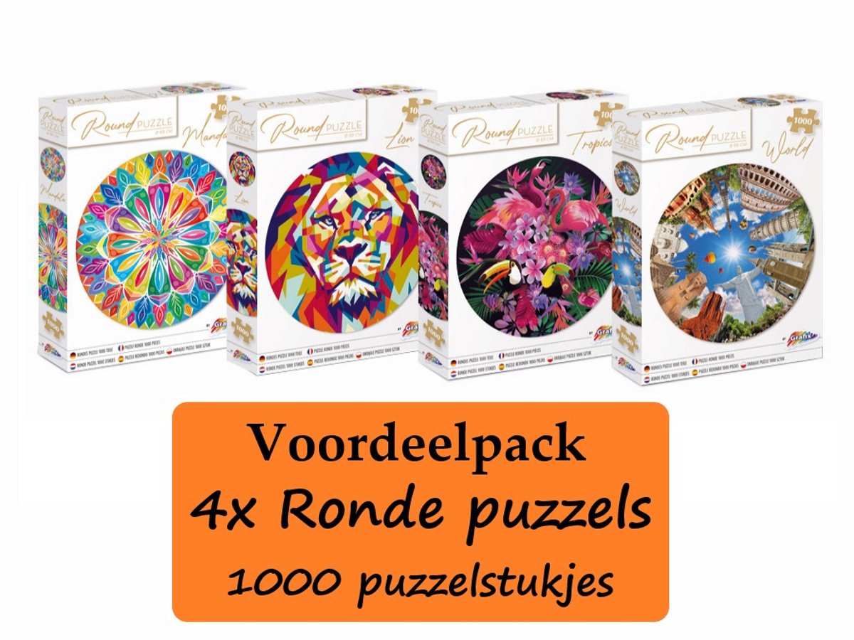 Bol.com Puzzel 1000 stukjes volwassenen 4pcs - Verschillende Ronde puzzels - Diameter 68 CM - Legpuzzel - Legpuzzels 1000 stukje... aanbieding