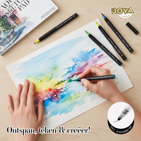 Aquarelverf Set 2in1 - Aquarel Brush Markers 20pcs & Aquarel Sketching Pad A5 - Brushpennen Waterverf - Waterbrush - Aquarel Verf Stiften - Aquarelblok A5 - Schetsboek Watercolor Papier - Creatief Tekenen & Schilderen - Joya Creative