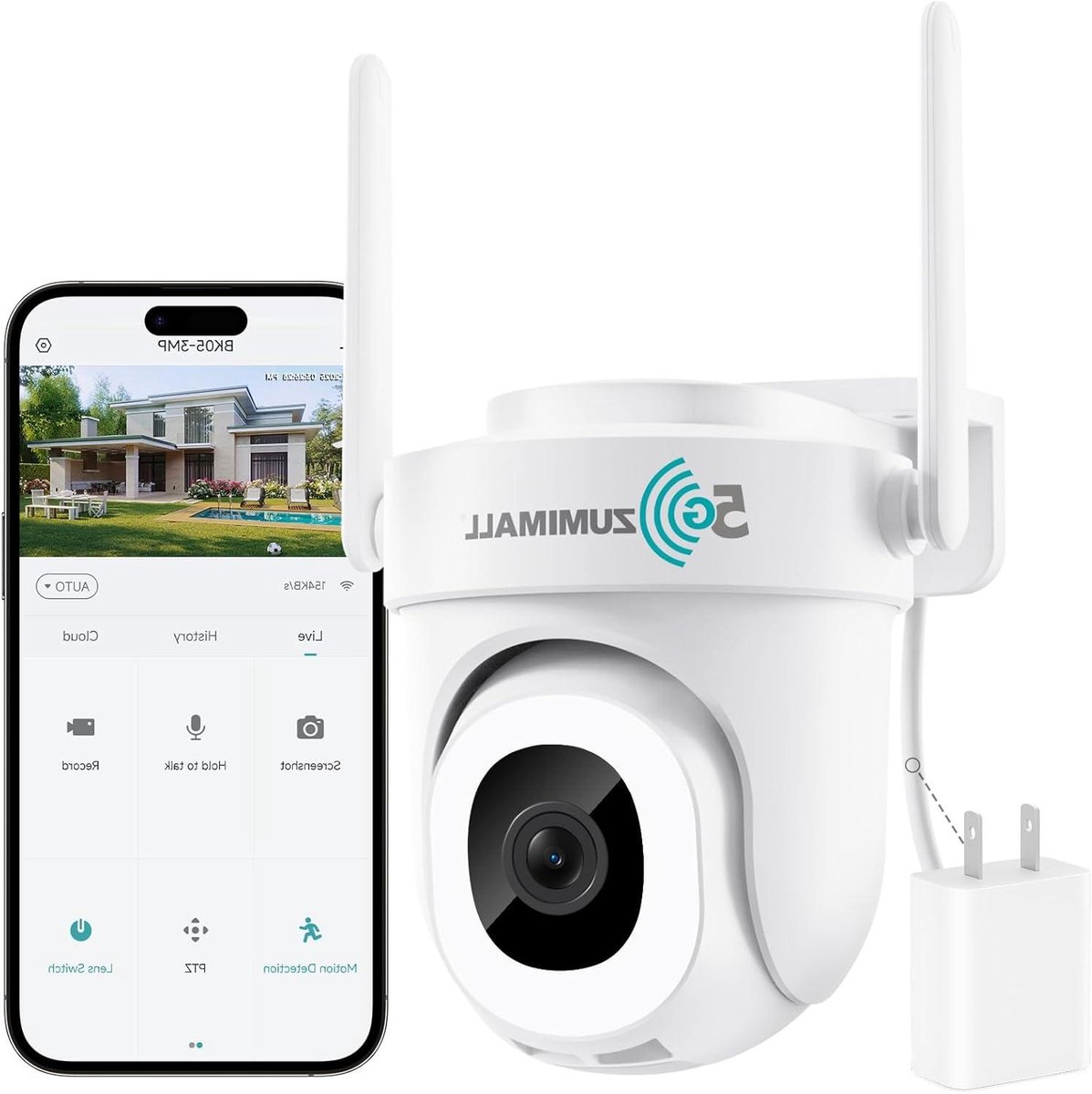 Beveiligingscamera Buiten - Buitencamera PTZ - Huisbewaking - 360 Graden Tracking - 3MP Kleuren Nachtzicht - Wit