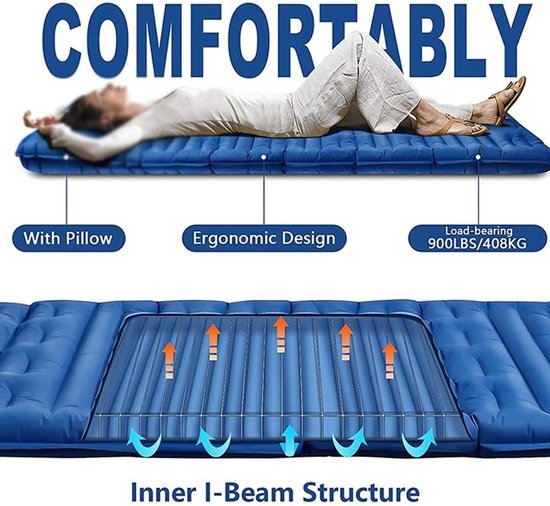 Kampeerbed - Slaapmat Kampeer mat - Buiten slapen - Ingebouwde voetpomp - 12 cm dik - Groen — afbeelding 4