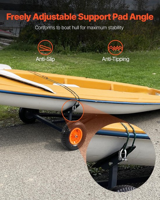 Boot Transportkar - Botenaanhanger Hulpmiddel - Boten Verplaatsen - Verstelbare Lengte - 190 kg Draaglast - Zwart — afbeelding 4