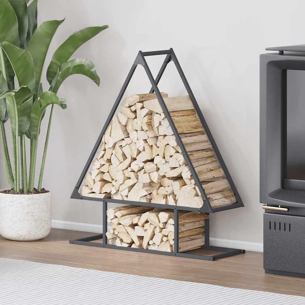 Houtrek Antraciet - Houtopslag Rek - Haardhout Opslaan - Robuust Staal - 80x25x90 cm - Antraciet