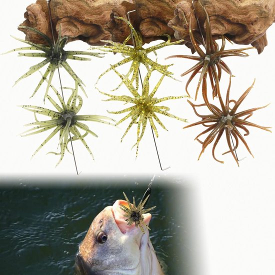 Set de leurres - 6 pièces - Softbait tête de spin pour perche - leurres avec hameçon - Leurre pieuvre / Leurre calmar - Softbait - Pour brochet, perche, sandre, pêche - 9cm