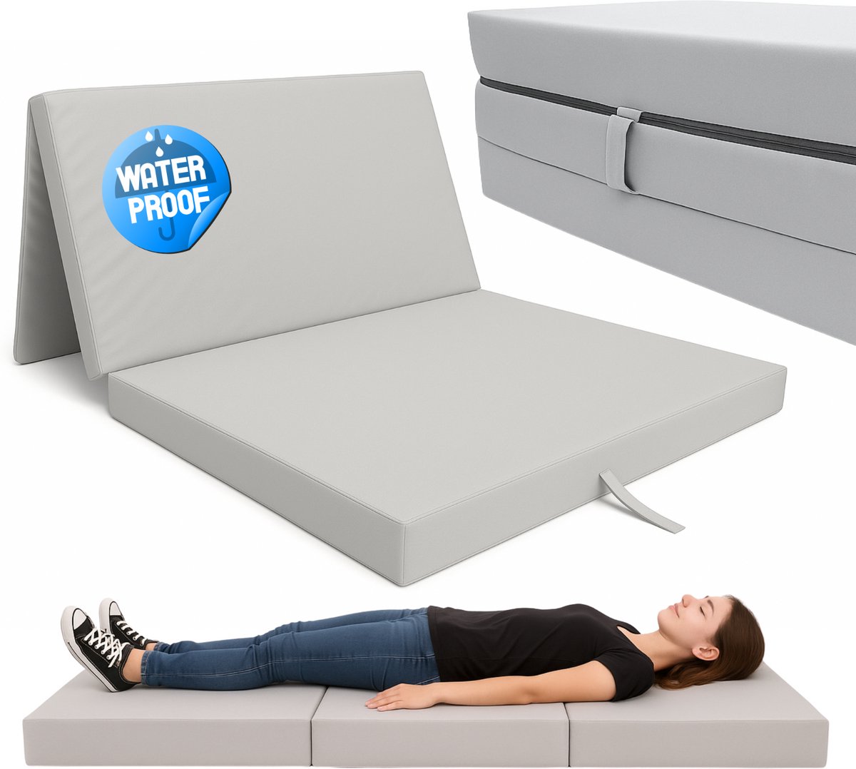 ODOL-PLUSZ Vouwmatras 80x200x10 cm H3 – Waterafstotend Logeermatras met Draagtas – Opvouwbaar Schuimmatras voor Camper, Logeerkamer en Vakantiehuis – Grijs