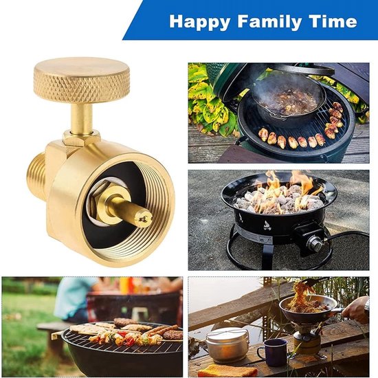 Propaan Adapter - Gas Fles Klep - Buiten Koken - Messing Constructie - 1 LB - Geel — afbeelding 2