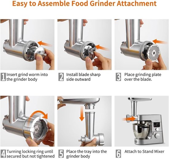Vleesmolen Onderdelen - Mixer Opzetstuk Voedselmolen - Keukenwerk - Roestvrij Staal Aluminium ABS - 1 Pakket - Zilver — afbeelding 4