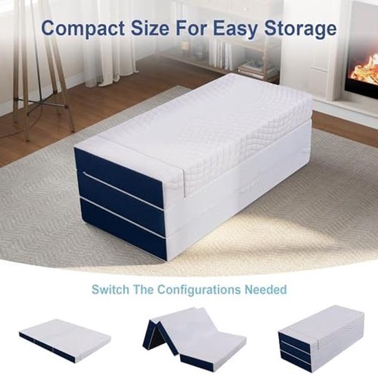 Vouwmatras - Gastenbed Opvouwbaar - Comfortabel Slapen - Traagschuim Ondersteuning - 150 x 200 x 15 cm - Grijs — afbeelding 3