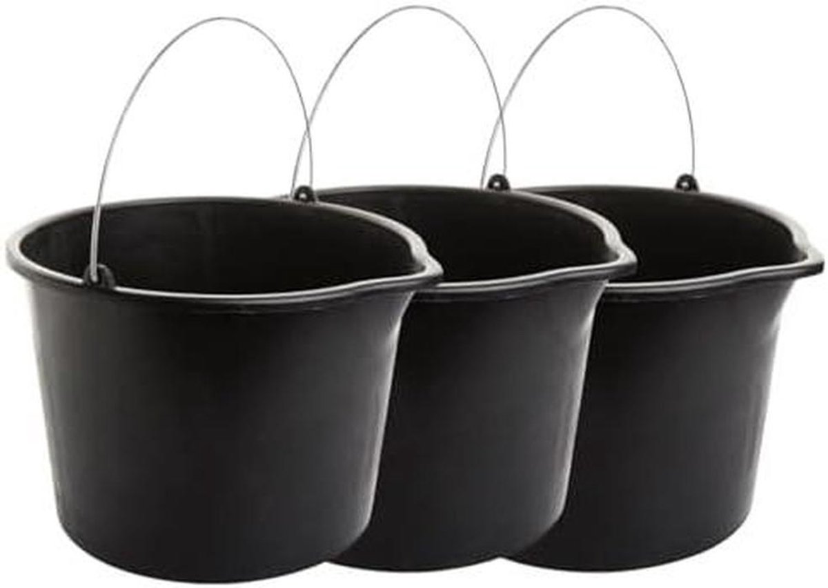 Bouwemmers Set - Draagbare Bakken - Klus Werk - Met Metalen Beugel - 3 Stuks 12L - Grijs