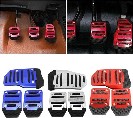 Autopedalen Set - Pedaalhoezen Auto - Verbeterde Grip - Antislip Aluminium - 3-delig - Rood Blauw — afbeelding 3