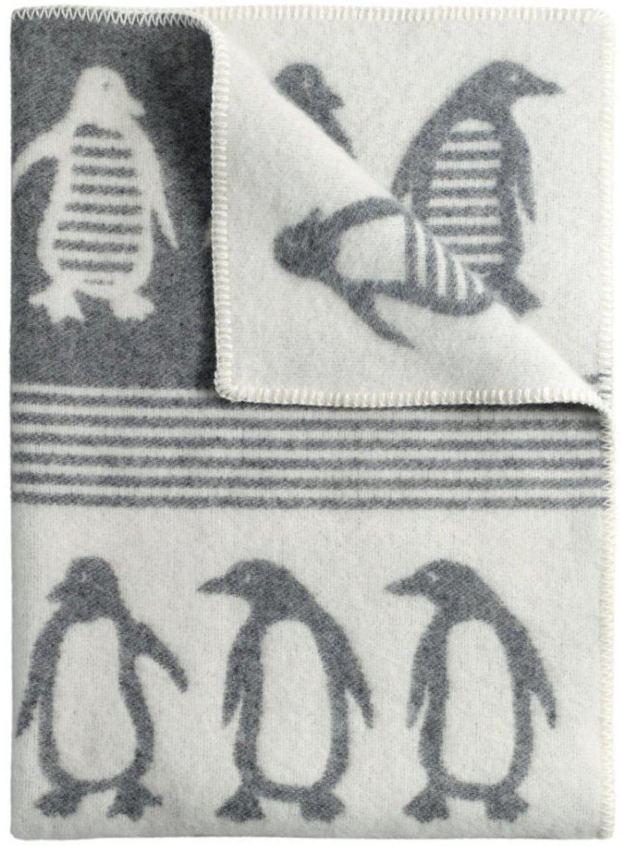 JJ Textile Wollen Kinderdeken - PENGUIN (Grijs) 90x130cm