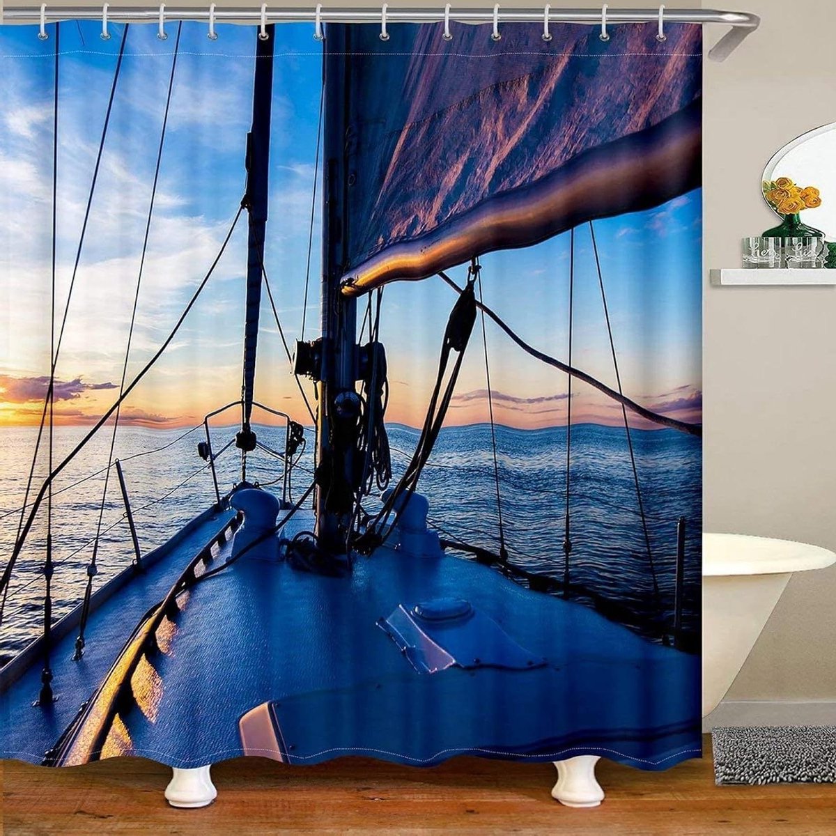 Douchegordijn Oceaan - Badkamergordijn Waterdicht - Privacy en Decoratie - 3D Gedrukt Ontwerp - 240x200 cm - Blauw