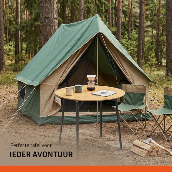 Campout Campingtafel - Ø90cm - Inklapbare Tuintafel - Opvouwbaar - Vouwtafel - Klaptafel - Hoogte Verstelbaar - Bamboe van Campout — afbeelding 2