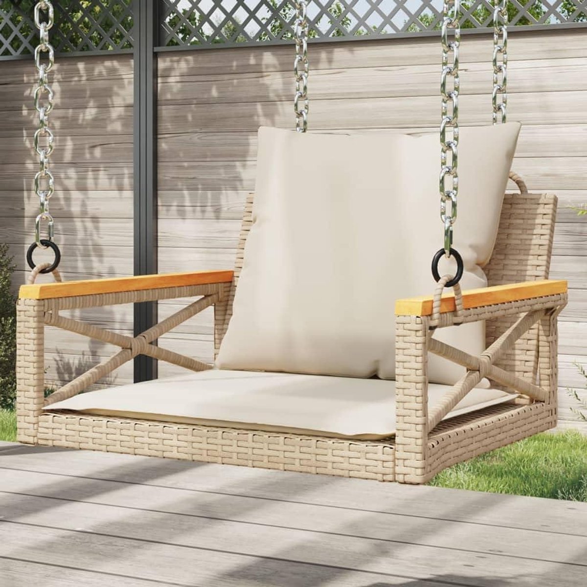Hangstoel met kussen - Schommelbank Tuinstoel - Ontspannen in de tuin - Robuust PE-rotan vlechtwerk