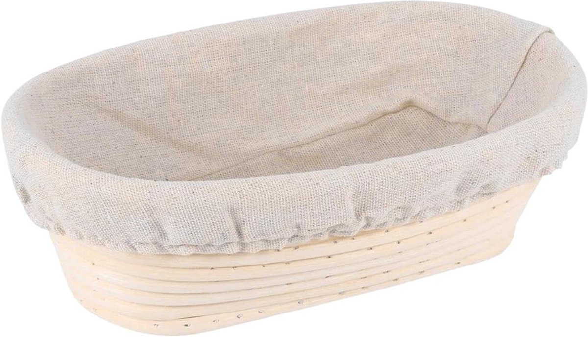 Ovale Gaarmand voor Zuurdesem - Deegmand van Rotan met Linnen Inzetstuk - Bakaccessoires voor Hobbybakkers (21 x 15 x 8 cm)