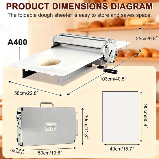 Deegvelmachine - Pastaroller - Bakken Thuis - Instelbare Dikte - 55 Niveaus - Zilver — afbeelding 4