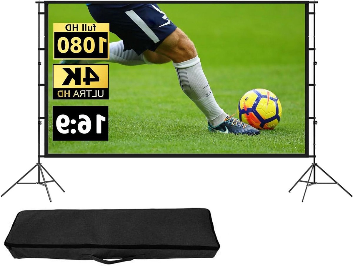 Projectiescherm met standaard - Filmscherm - Thuisbioscoop creëren - Opvouwbaar en draagbaar - 100 inch 221x125 cm - Wit
