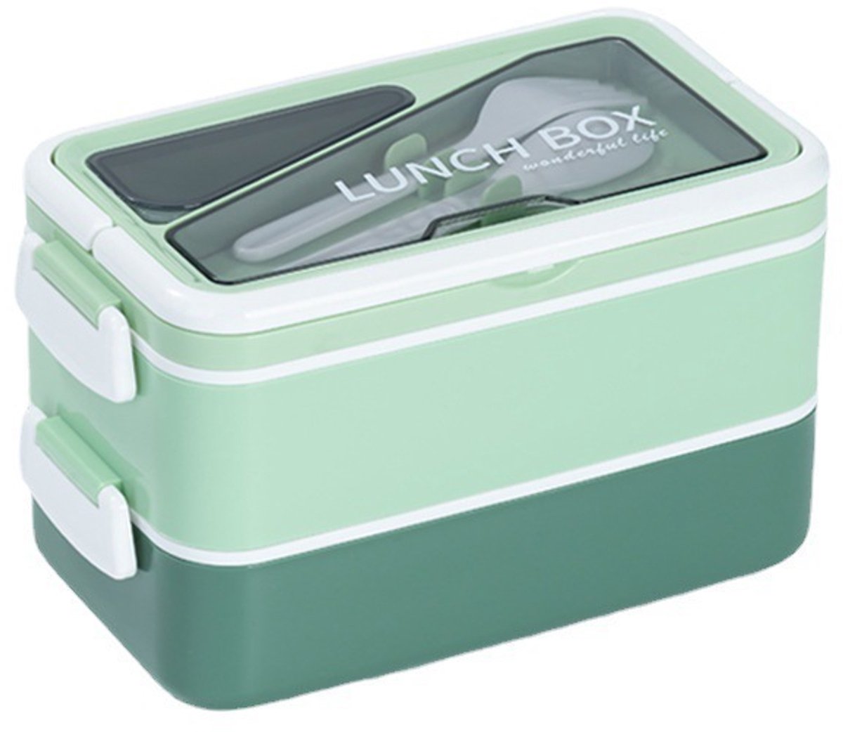 VHV - Premium Bento Lunchbox Set 1600ML - Lekvrije Maaltijdcontainer voor Werk, School en Picknick - Groen