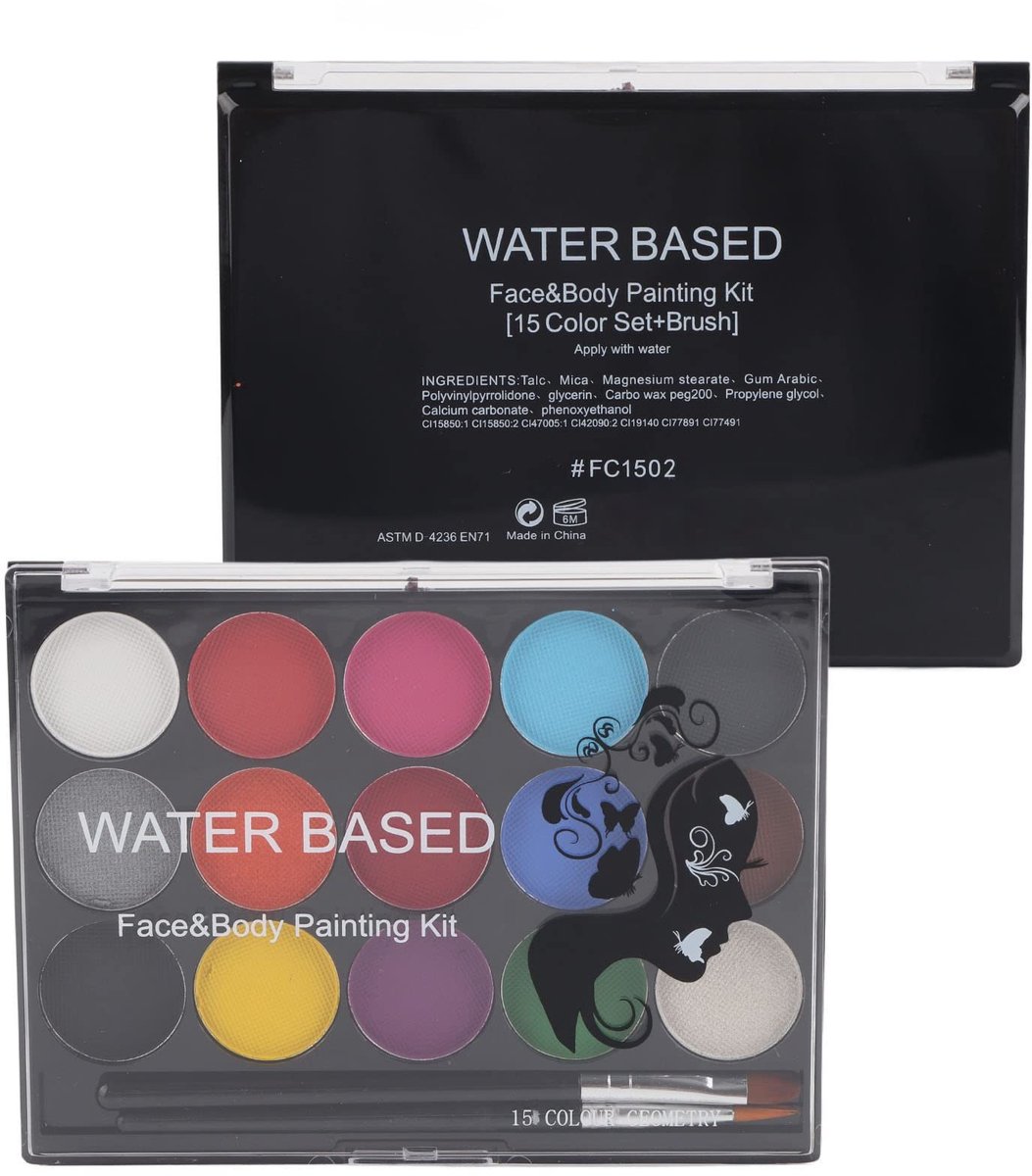 Dailygoody - 15 Kleuren Verf - Make-upset Gezicht Lichaam - Niet Giftig - Wateroplosbaar - Schildergereedschap voor Volwassenen - Geschikt voor Hallow