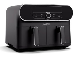 Klarstein AuraAir Color Touch Dual Heteluchtfriteuse – 10 liter heteluchtfriteuse met twee compartimenten, 1700 W, 8 programma's, touchscreen, 75% minder vet, antiaanbaklaag, oververhittingsbeveiliging, zwart/zilver