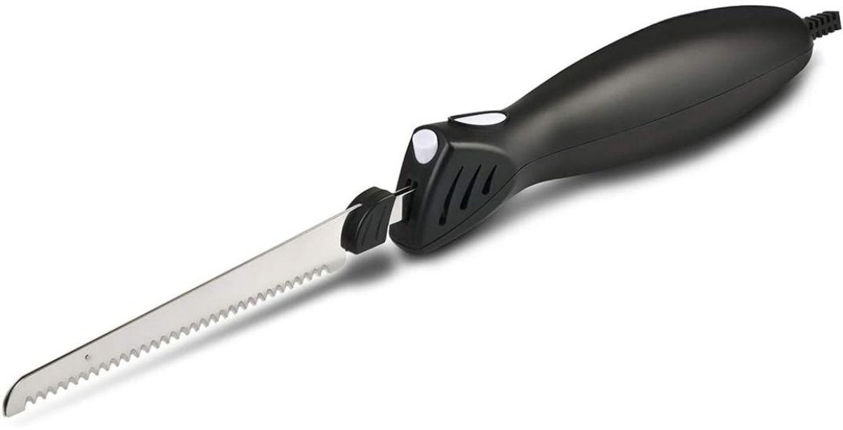 KAD® Elektrisch Mes - Elektrisch Mes voor Brood & Vlees - RVS Electrisch Mes - Zwart - 26cm x 6cm x 6cm
