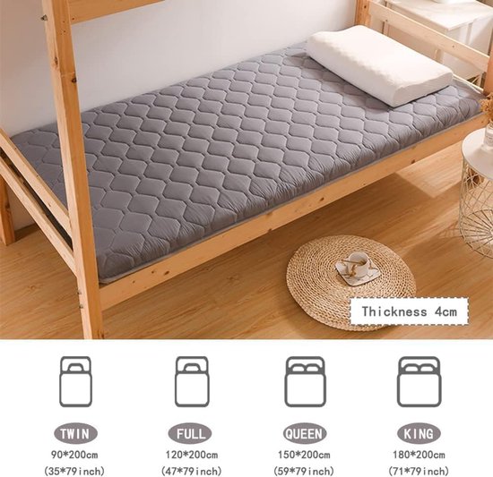 Dikke Futonmatras - Opvouwbaar Bed - Comfortabel Slapen - Antislip Ontwerp - Eenpersoons - Grijs — afbeelding 3