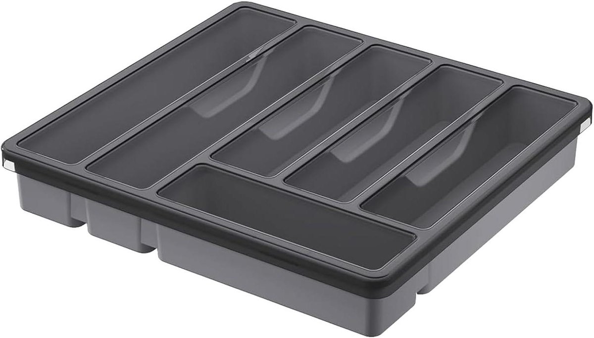 Zilverwerk Opslag - Bestek Organizer - Keuken Ordenen - Met Deksel - 6 Compartimenten - Grijs