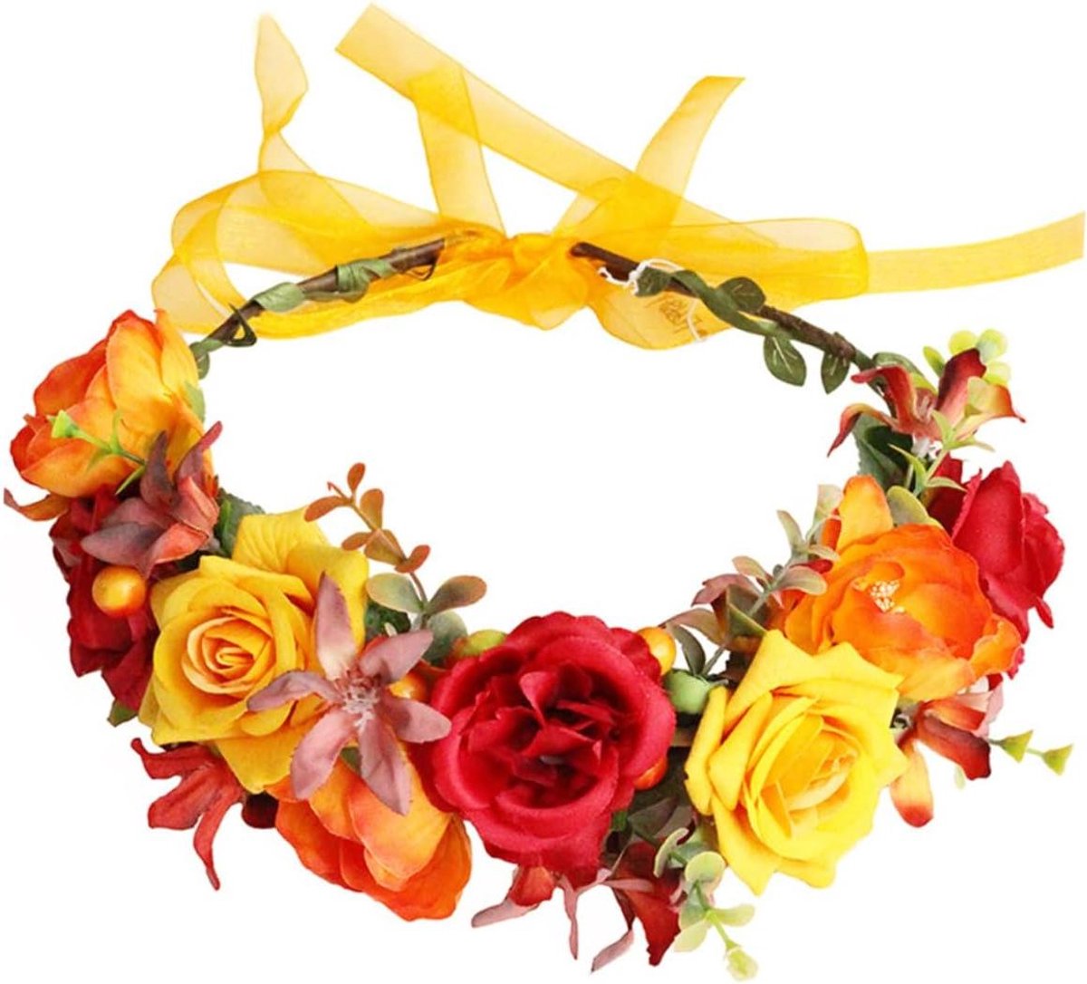 Bloemenslinger Hoofdband - Rozenkrans Lintje - Feestelijke Aankleding - Simulatie Bloem Decoratie - 45 cm Lengte - Oranje