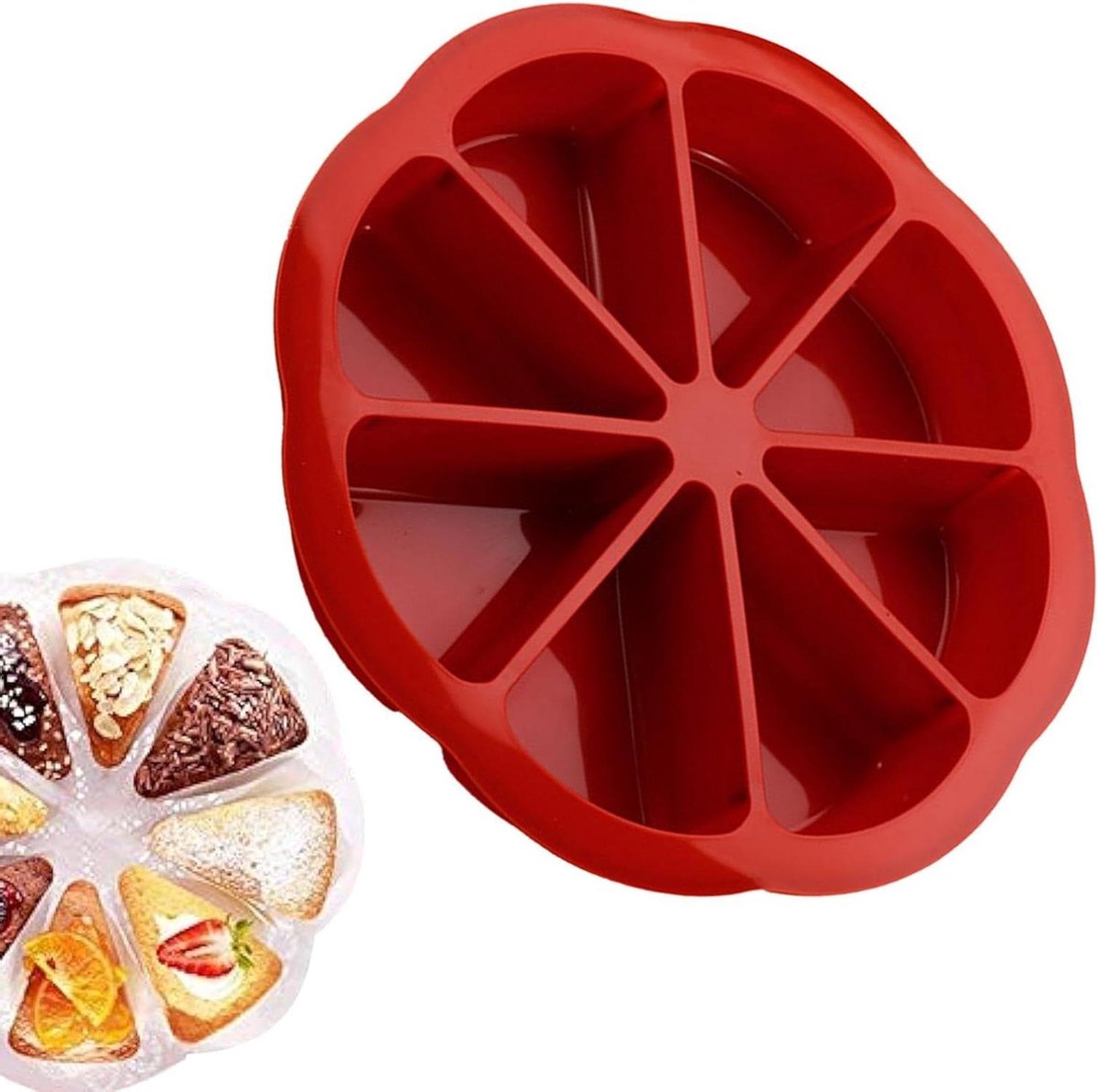Siliconen taartvorm - Bakvorm 8 gaten - Zelf bakken - Gemakkelijk ontvormen - 24 cm - Rood