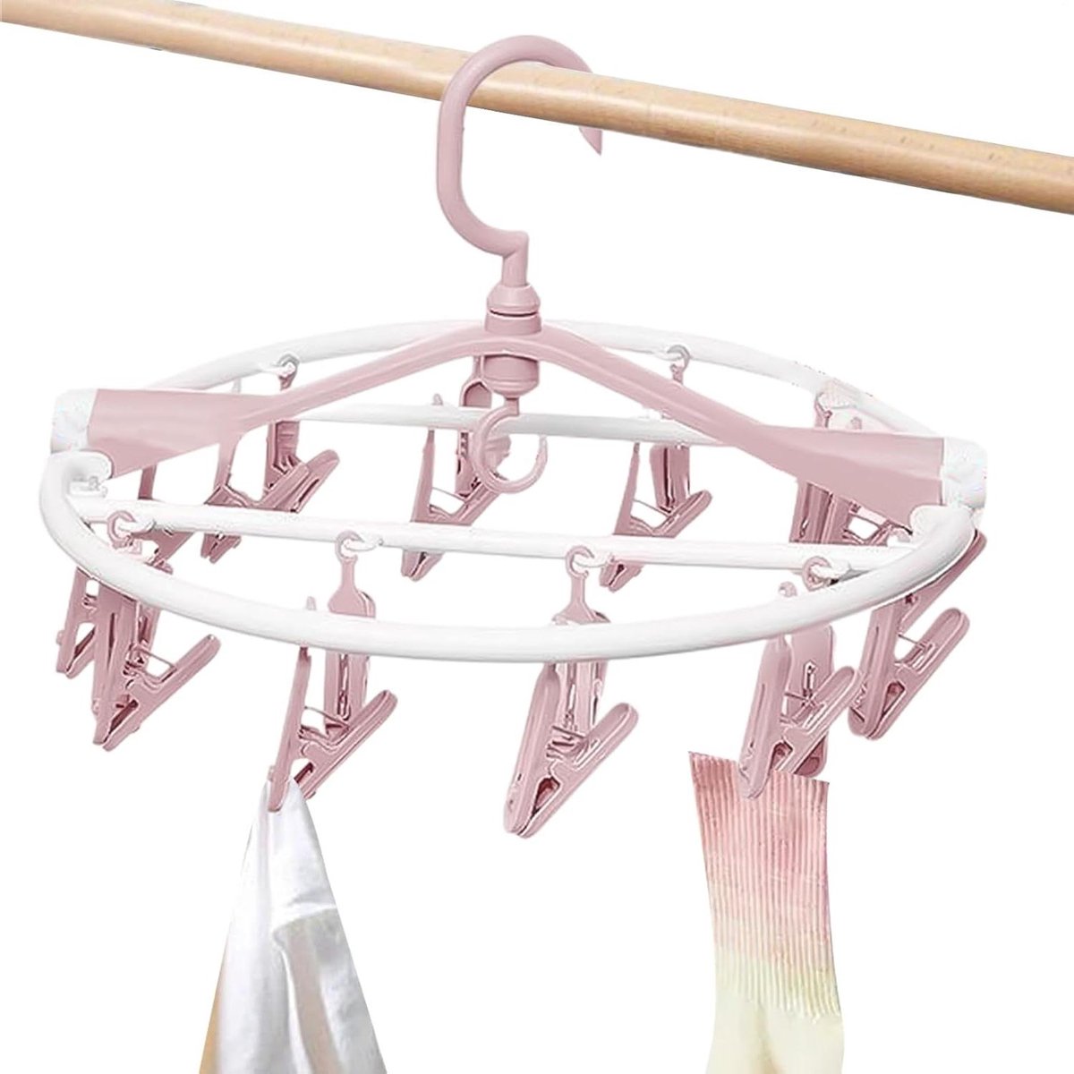 Sokkenhanger Droger - Wasrek Opvouwbaar - Kleding Drogen - 20 Klemmen Ruimtebesparend - 34x34x15cm - Roze