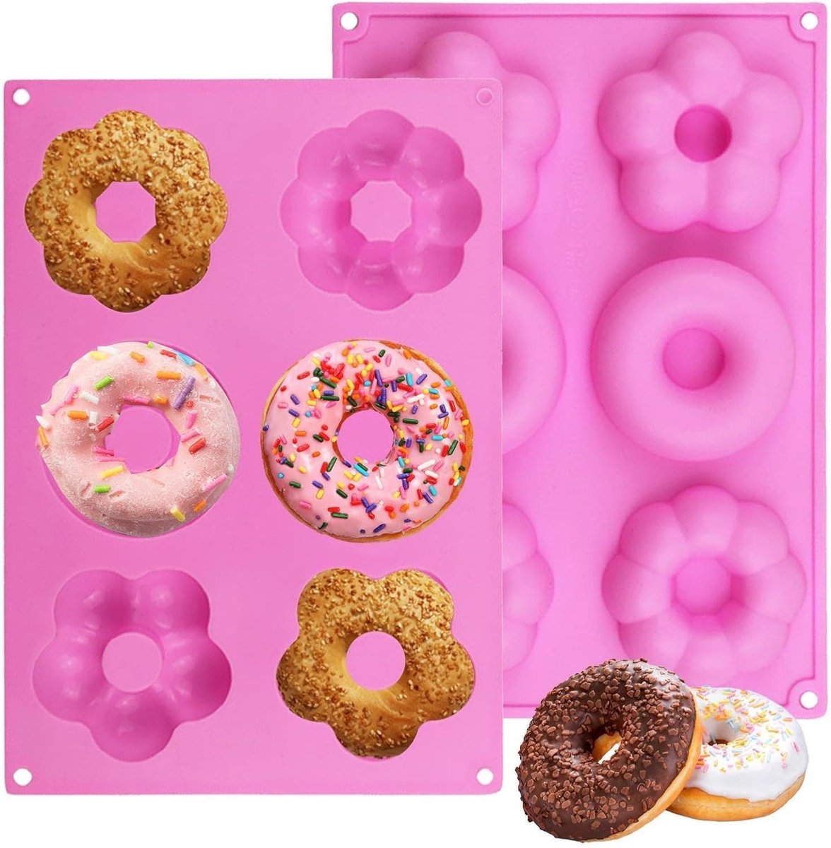 Siliconen Bakvorm - Donut Vormen - Zelf Bakken - Antiaanbak Ontwerp - 24 cm - Meerkleurig