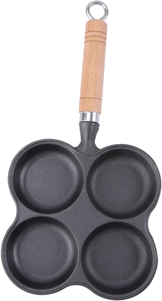 Koekenpan Vier Gaten - Omeletpan Pannenkoekenpan - Ontbijt Maken - Antiaanbaklaag - 38x18cm - Zwart