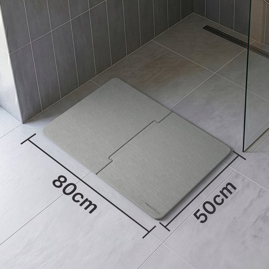 Minismus Diatomite Sneldrogende Badmat Extra Groot - Licht Grijs 80x50cm - Antislip Douchemat Binnen 30 Seconde Droog - Absorberende Badmat - Douche Mat - Diatomiet Badmat - Stenen Badmat - Badkamer Mat - WC Mat