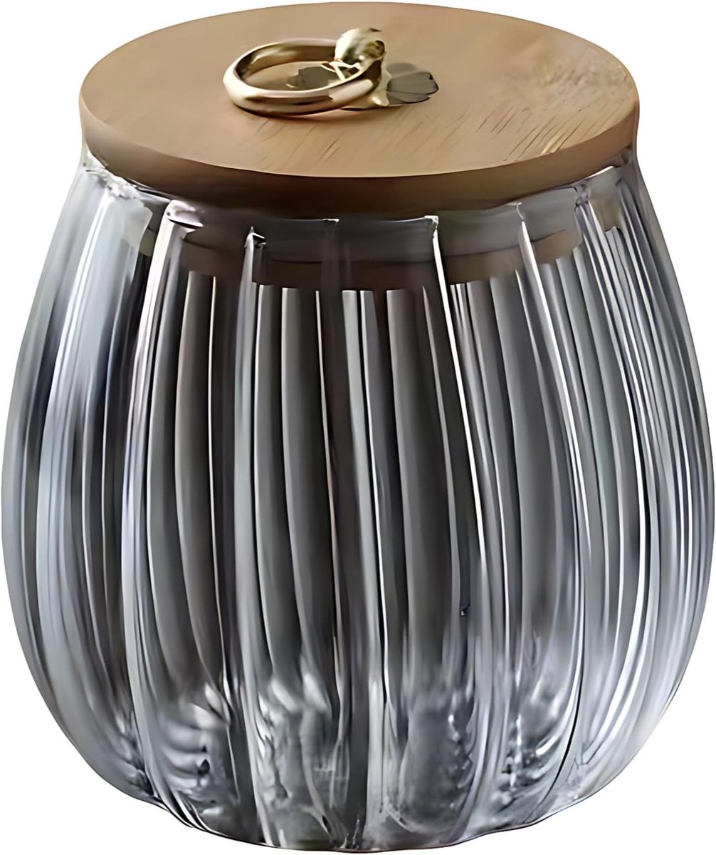 Keukenpot van 750 ml met houten deksel, ideaal voor thee, koffiebonen en honing, ronde vorm, pompoenglas, stijlvolle voorraaddoos