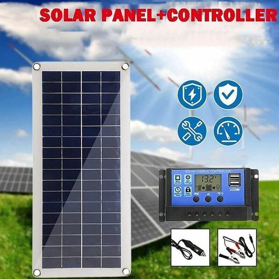 300W 12V zonnepanelenset met 20A laadregelaar, geschikt voor campers, boten, tuinen en buitenverlichting. — afbeelding 2