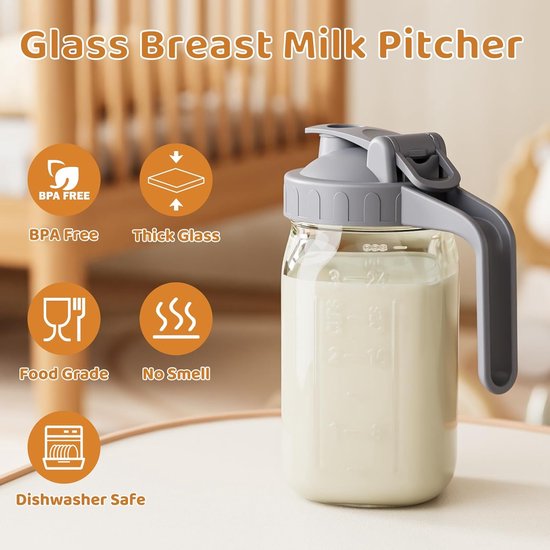 KZQ Set van 2 glazen moedermelkpotjes (grijs), met deksel, inhoud 950 ml, lekvrij en druppelvrij, geschikt voor bewaring in de koelkast. van KZQ — afbeelding 4