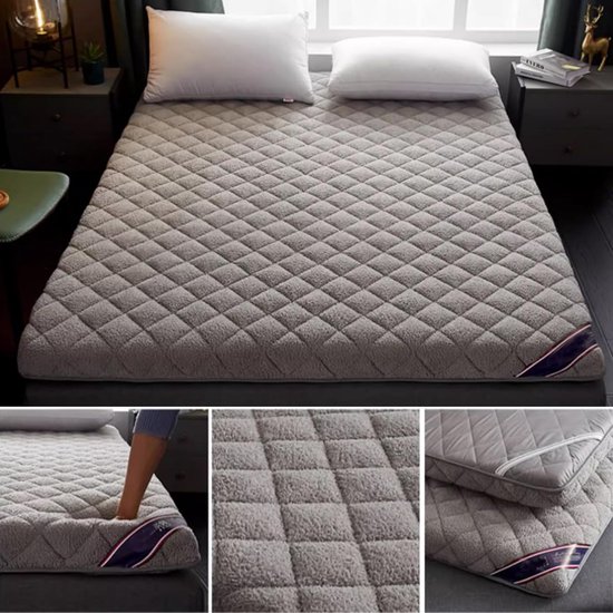 Japanse Vloermatras - Futon Matras Katoen - Ruimtebesparend Slapen - Ergonomisch Ontwerp - 90x200x9cm - Grijs — afbeelding 4