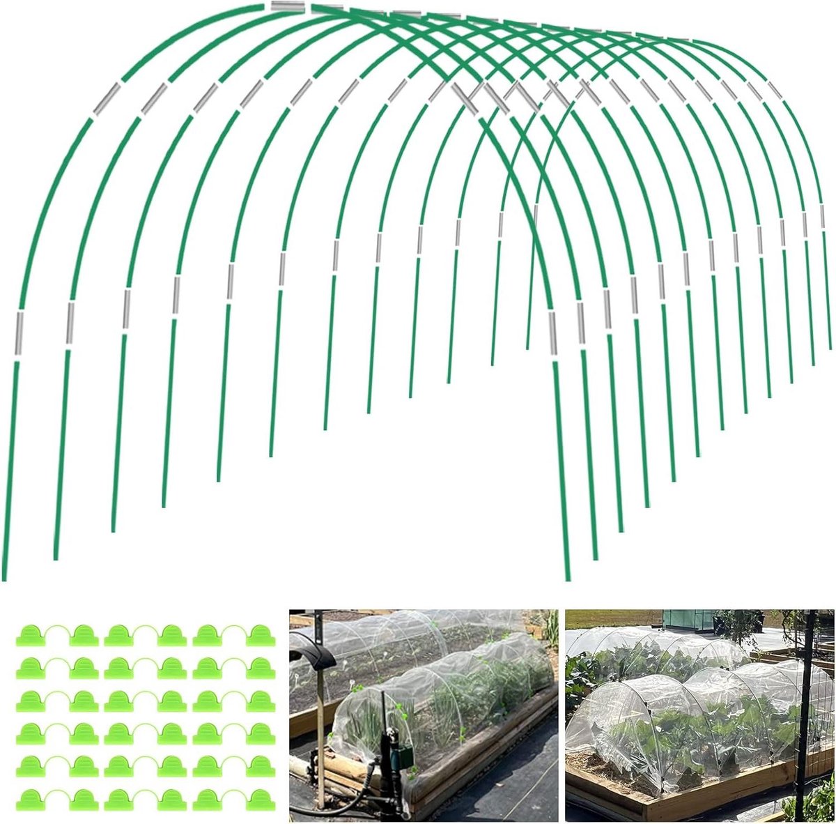 Tuinhoepels Kweektunnel - Kas Hoepels Plantsteun - Planten Beschermen - Flexibel Glasvezel Materiaal - 8 Meter Lengte - Groen