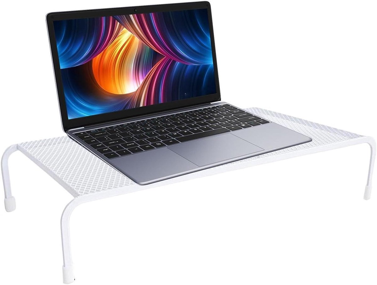 Laptop Verhoger - Computer Standaard - Bureau Organisatie - Ergonomische Ondersteuning - 50x20x14 cm - Wit