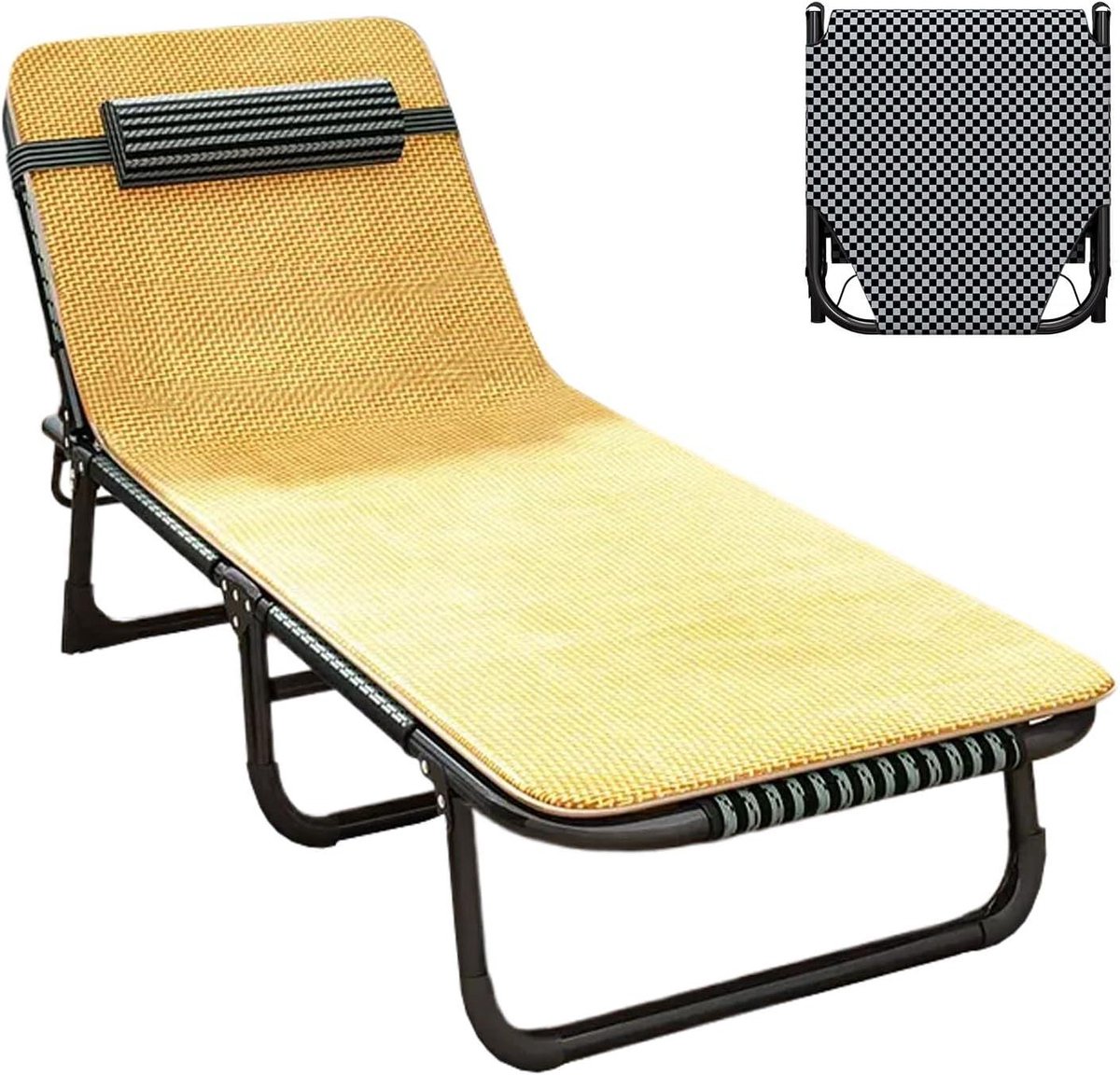 Vouwbed met Rugleuning - Campingbed Gastenbed - Ontspannen Buiten - Verstelbare Hoofdsteun - 175x60x28cm - Geel