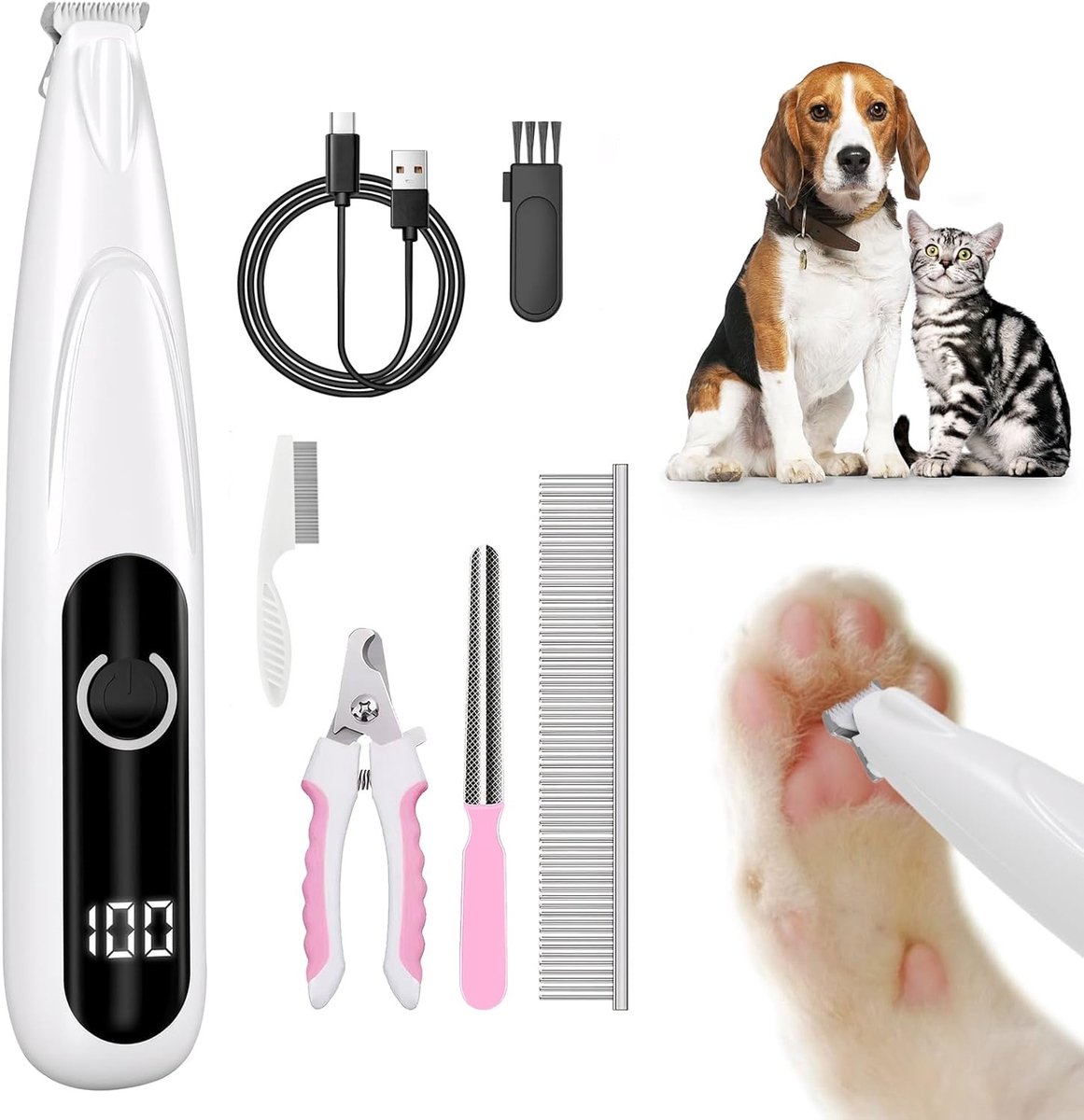 carmdering - Hondennageltrimmer - Dierlijke Poottrimmer - Elektrische Trimmachine - LED Verlichting - Ultra Stil - Roestvrij Staal En Keramiek - Veilige Ronde Tanden - Stressvrij Voor Huisdieren - 1 Stuk