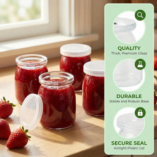 Yoghurt Glazen met Deksel - Dessert Potjes Herbruikbaar - Maaltijden Voorbereiden - Hoogwaardig Glas - 200 ml - Transparant — afbeelding 5