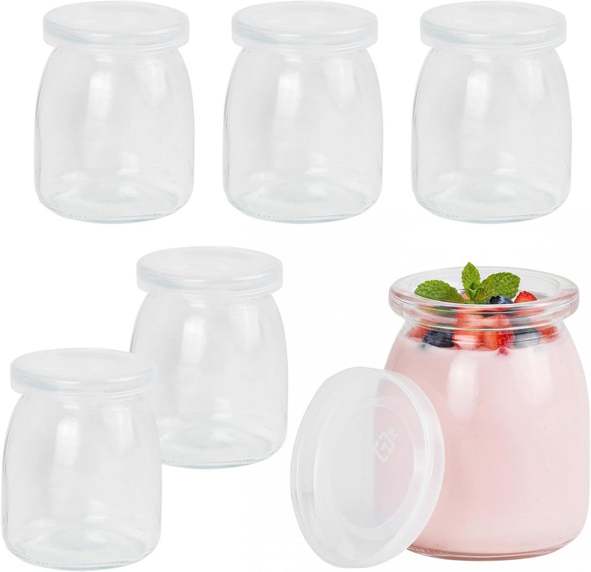 Yoghurt Glazen met Deksel - Dessert Potjes Herbruikbaar - Maaltijden Voorbereiden - Hoogwaardig Glas - 200 ml - Transparant