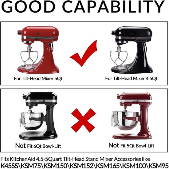 Mixer Opzetstuk - Keukenmachine Accessoire - Bakken en Mixen - Roestvrij Staal - 4.5/5QT - Rood — afbeelding 3