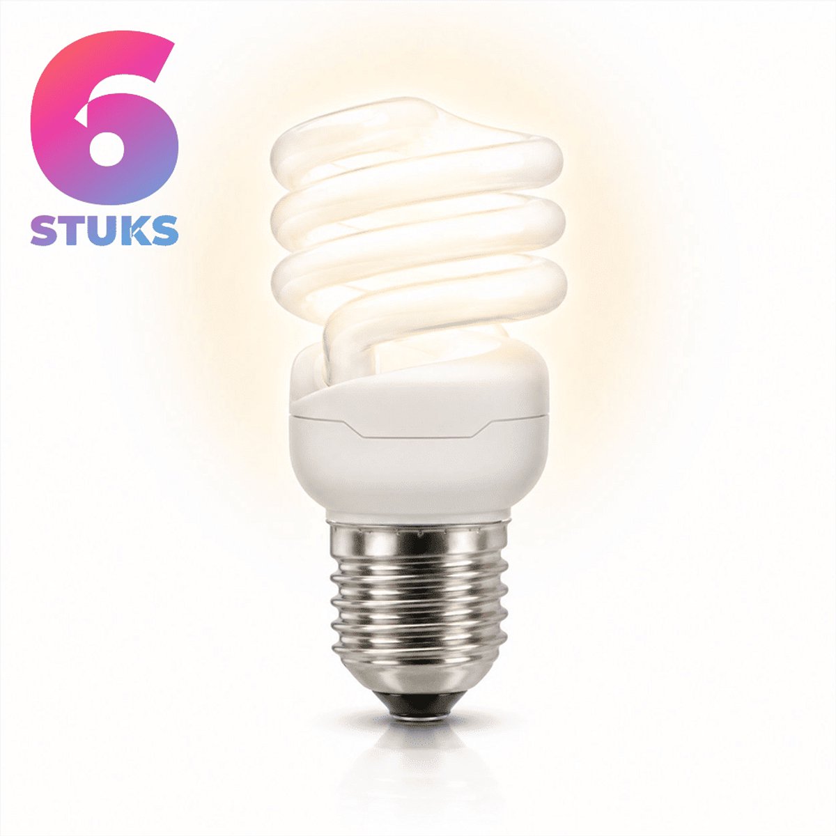 6x Spiraal Spaarlamp E27 - 15W - Daglicht (6500K) - 900 lm - 10 jaar - Niet Dimbaar