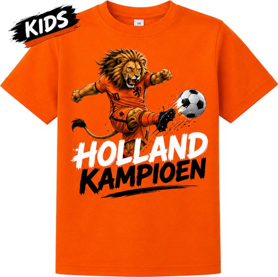Oranje T-Shirt WK Holland Kampioen – Kinderen & Volwassenen – 100% Katoen - maat 5-6 jaar