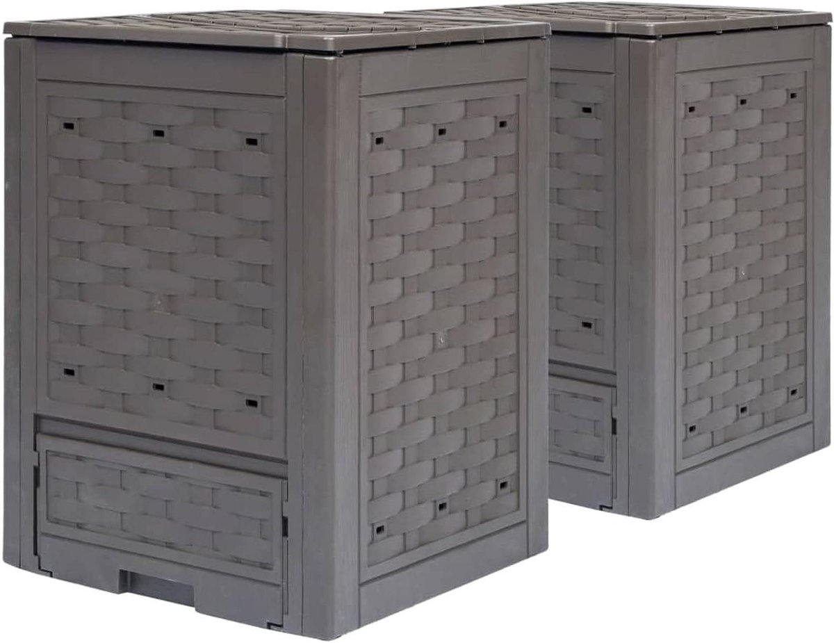 Composteerbakken Tuin - Compostbakken Set - Afval Verwerken - Rotan-look Kunststof - 600 L - Bruin